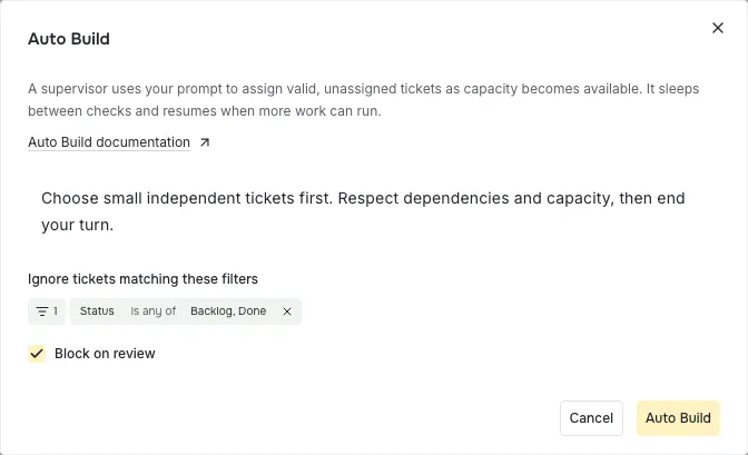 Auto Build form with a supervisor prompt and ignore filters.
