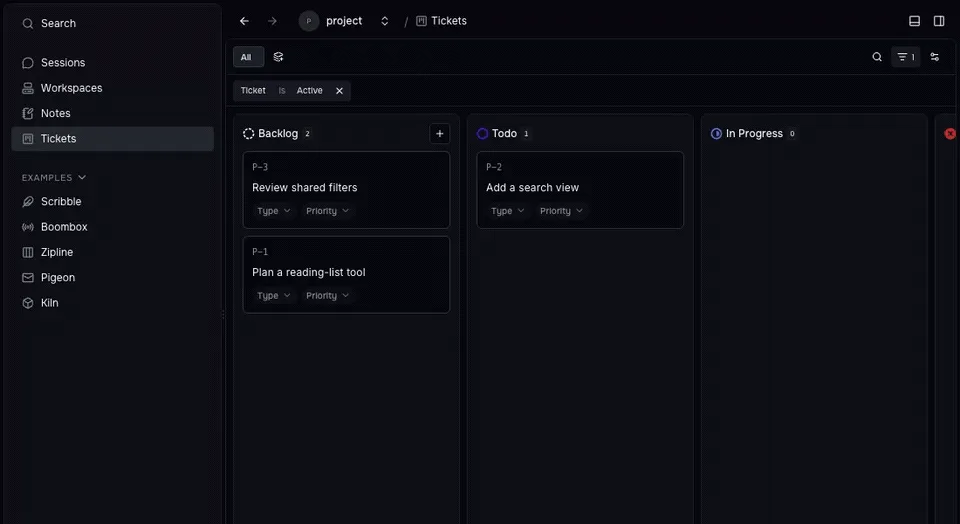 Filtering the ticket board and saving a Ready to build view