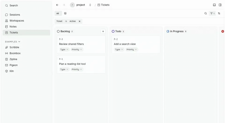 Filtering the ticket board and saving a Ready to build view