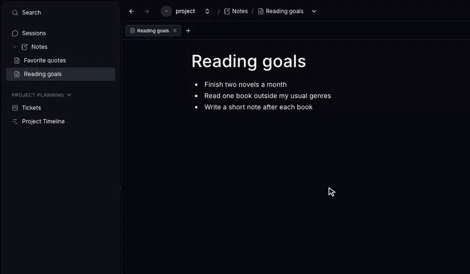Creating a folder, moving a note into it, and adding a new note inside it