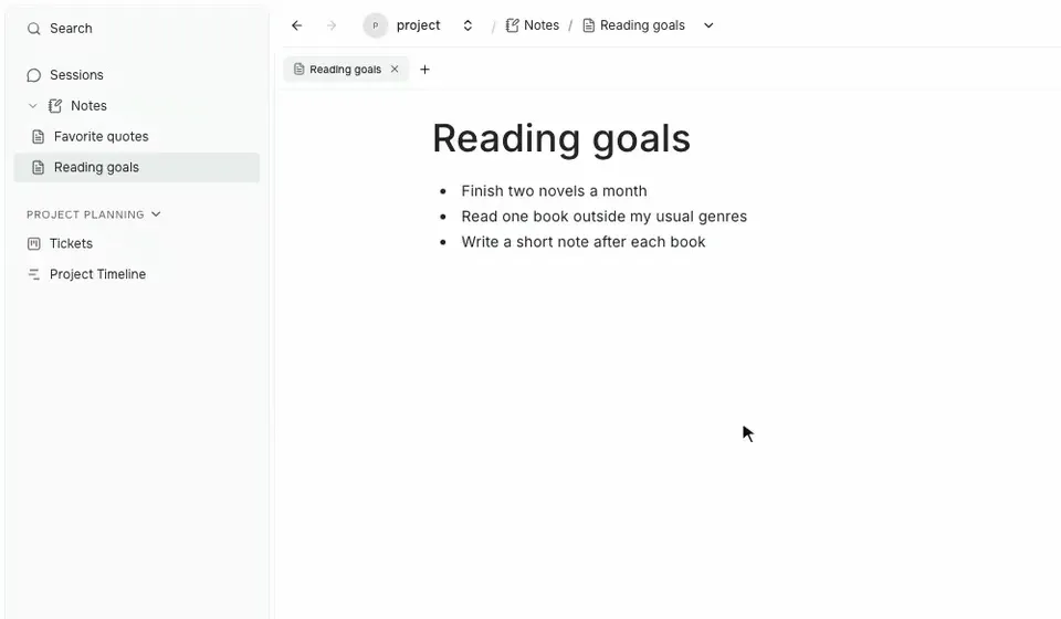Creating a folder, moving a note into it, and adding a new note inside it