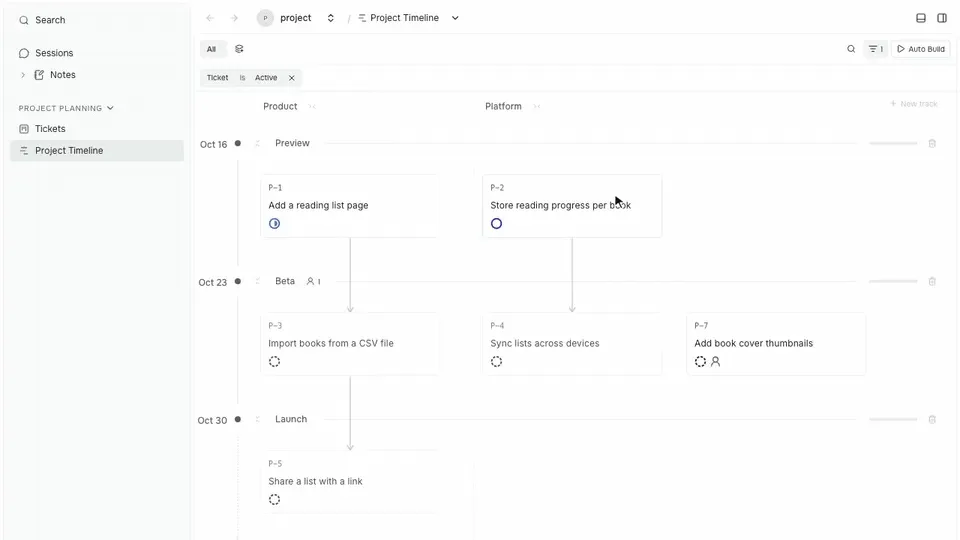 Dragging a ticket to another track and milestone, then answering its review request