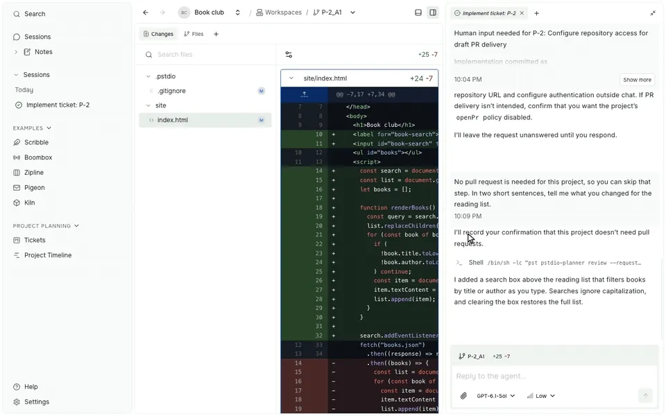 Renaming a session from its tab menu, then finding another session with Switch session