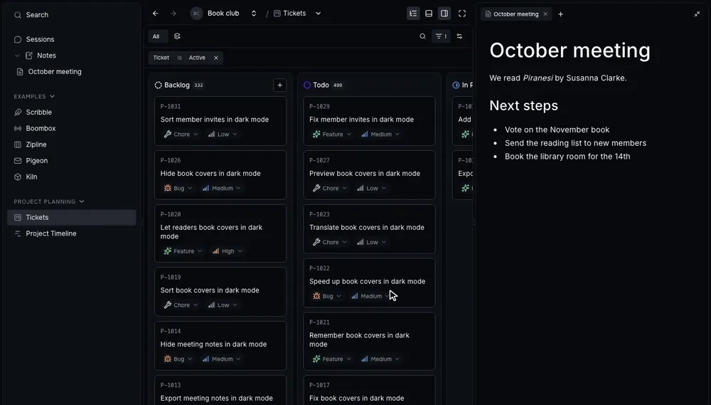 Opening the board in Main fullscreen, minimizing the floating note, reopening it from its bubble, and exiting fullscreen