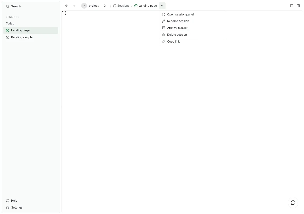 Shared session actions in the breadcrumb